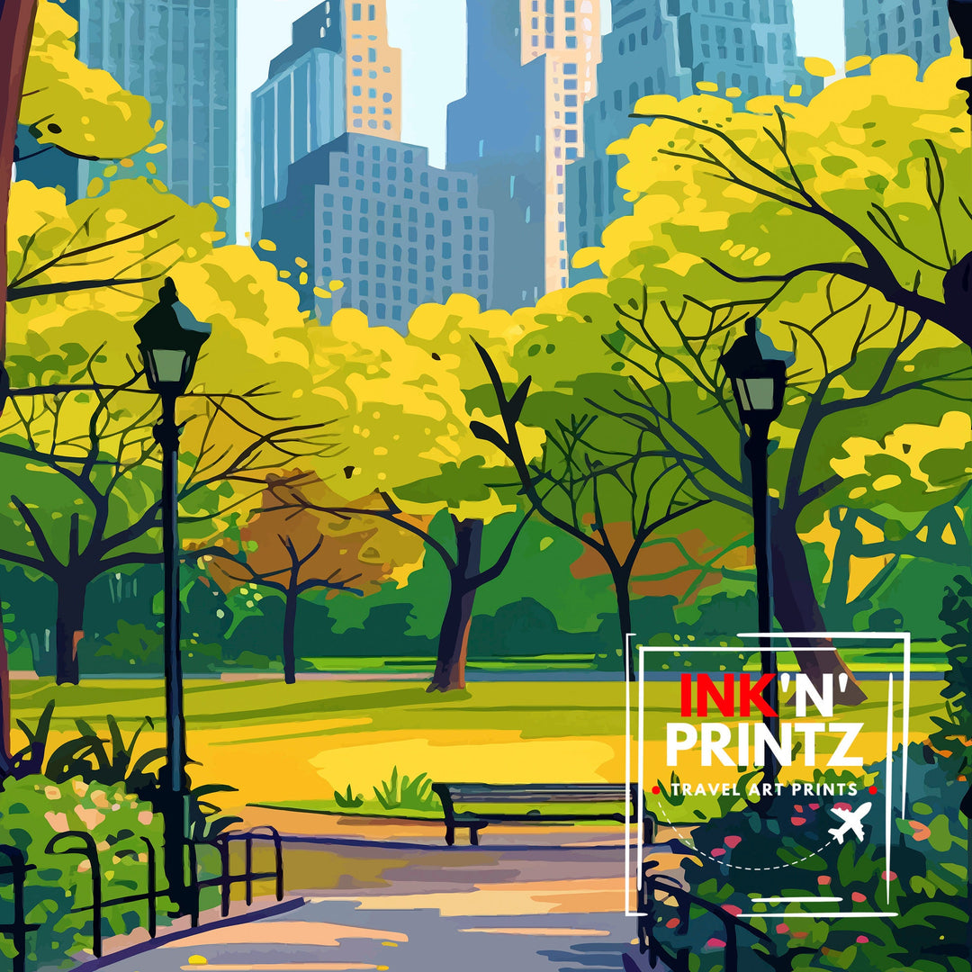 Central Park New York Travel Poster