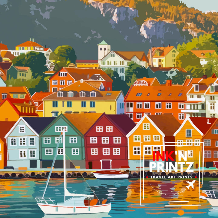 Bergen Norway Travel Print Wall Decor Wall Art Bergen Wall Hanging Home Décor Bergen Gift Art Lovers Norway Art Lover Gift Print Art