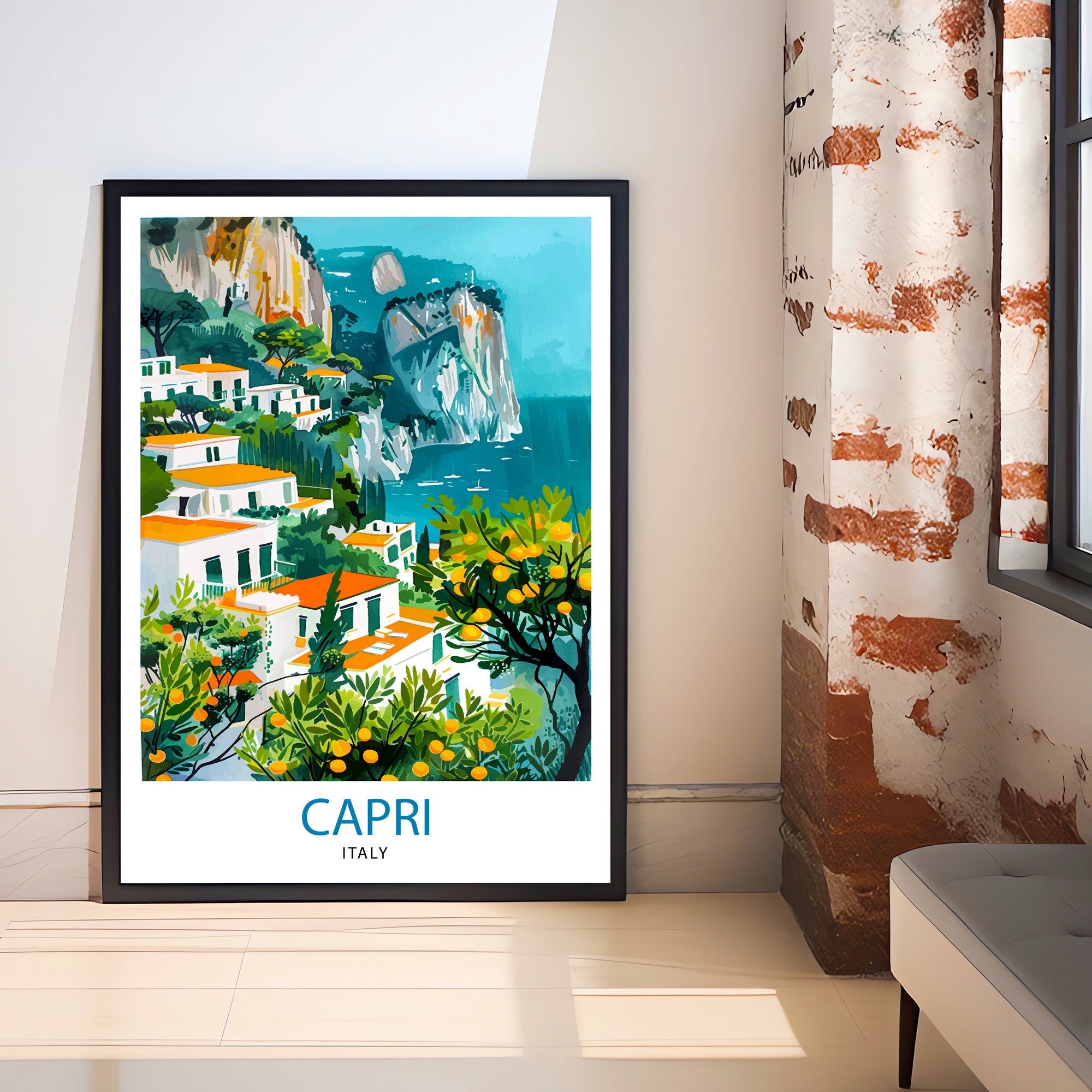 Capri Italy Travel Print Capri Wall Decor Capri Home Living Decor Capri Italy Illustration Travel Poster Gift for Capri Italy Home Decor