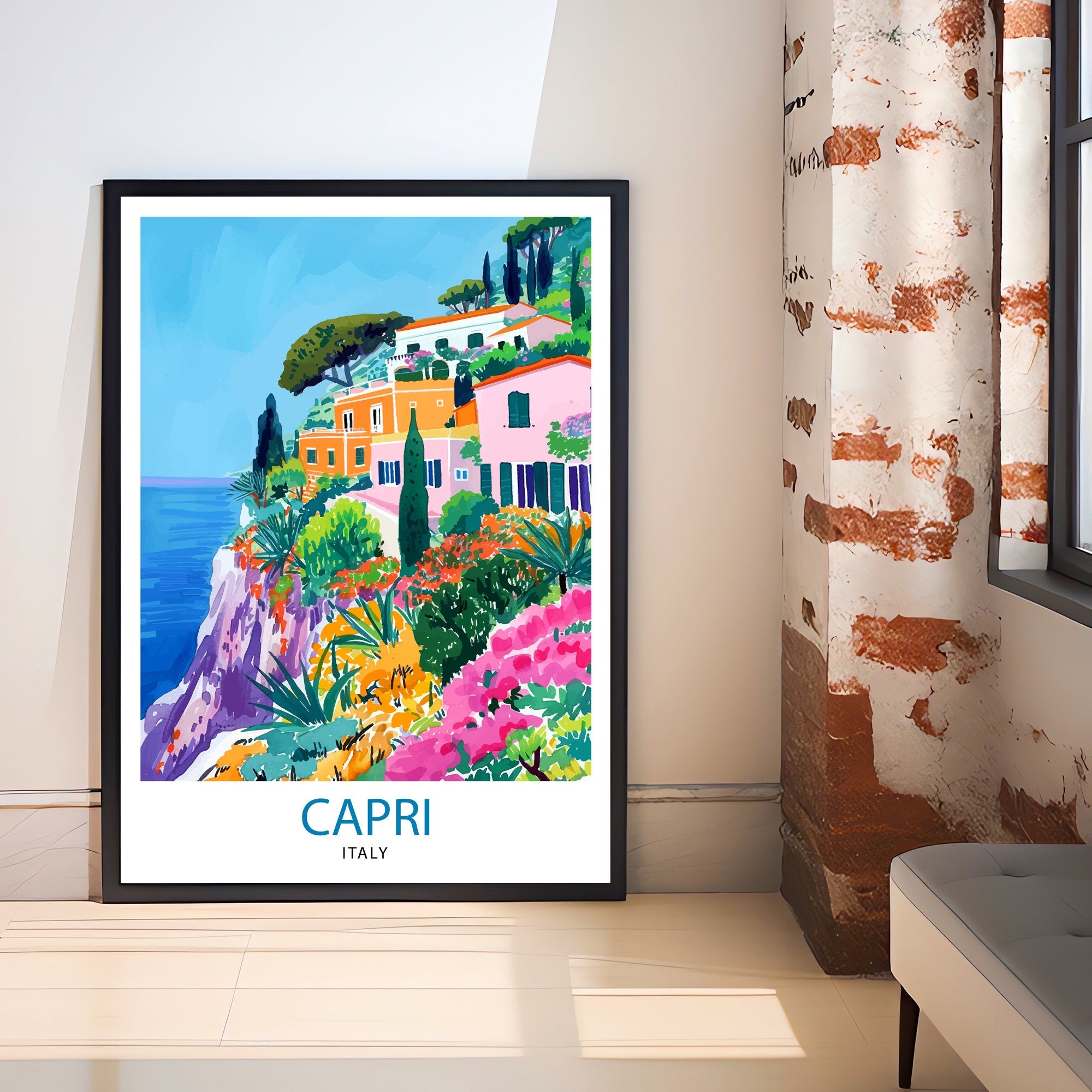 Capri Italy Travel Print Capri Wall Decor Capri Home Living Decor Capri Italy Illustration Travel Poster Gift for Capri Italy Home Decor