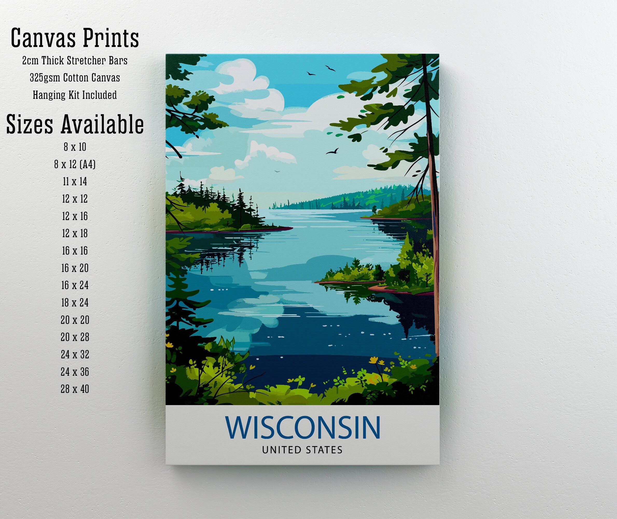 Wisconsin Travel Print Wall Decor Wall Art Wisconsin Wall Hanging Home Décor Wisconsin Gift Art Lovers USA Art Lover Gift Print