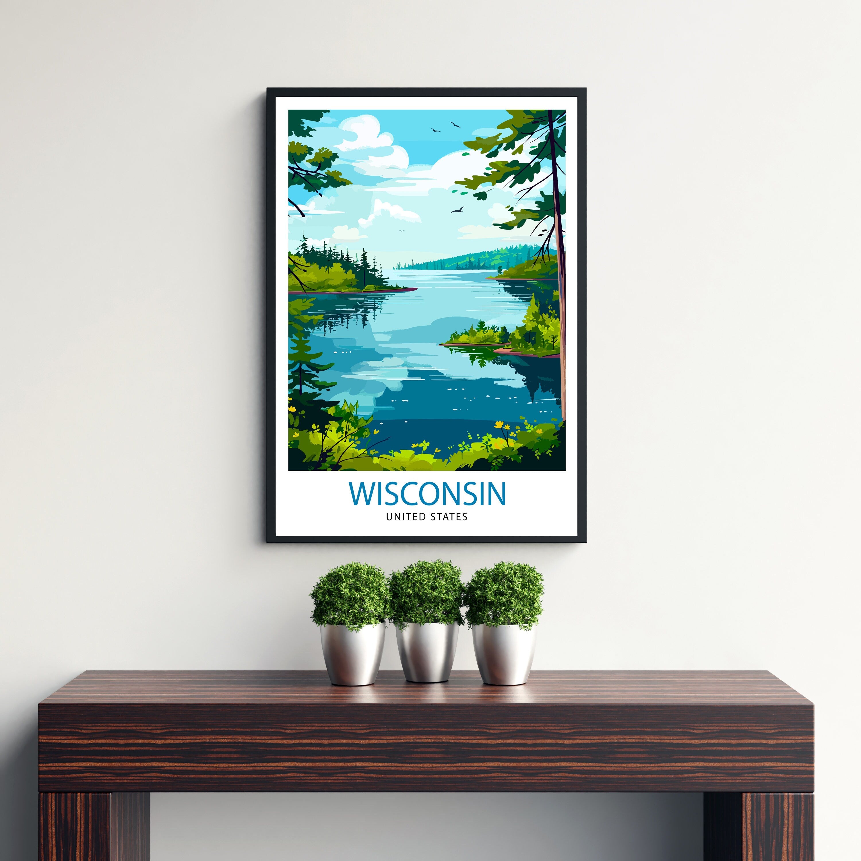 Wisconsin Travel Print Wall Decor Wall Art Wisconsin Wall Hanging Home Décor Wisconsin Gift Art Lovers USA Art Lover Gift Print