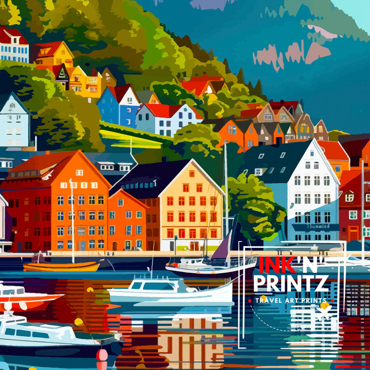 Bergen Norway Travel Print Wall Decor Wall Art Bergen Wall Hanging Home Décor Bergen Gift Art Lovers Norwegian Art Lover Gift Print Art