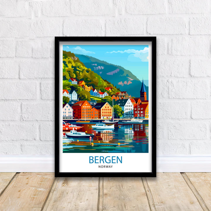 Bergen Norway Travel Print Wall Decor Wall Art Bergen Wall Hanging Home Décor Bergen Gift Art Lovers Norwegian Art Lover Gift Print Art