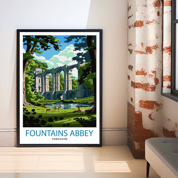 Fountains Abbey England Travel Poster