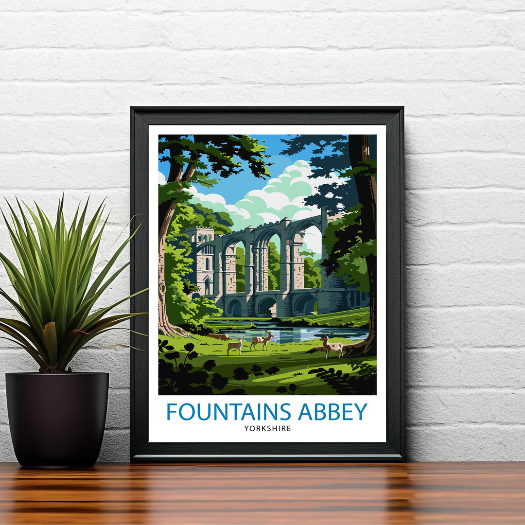 Fountains Abbey England Travel Poster