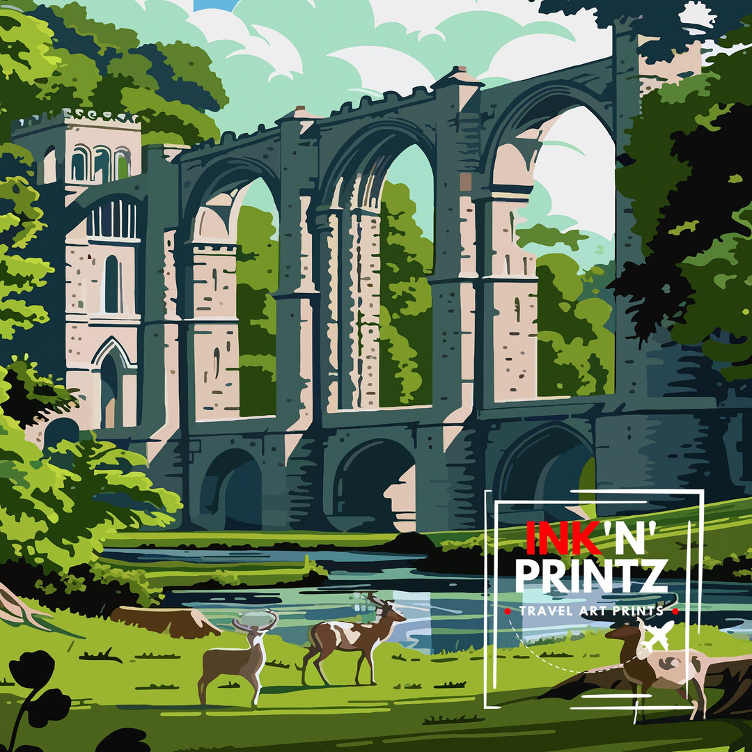 Fountains Abbey England Travel Poster