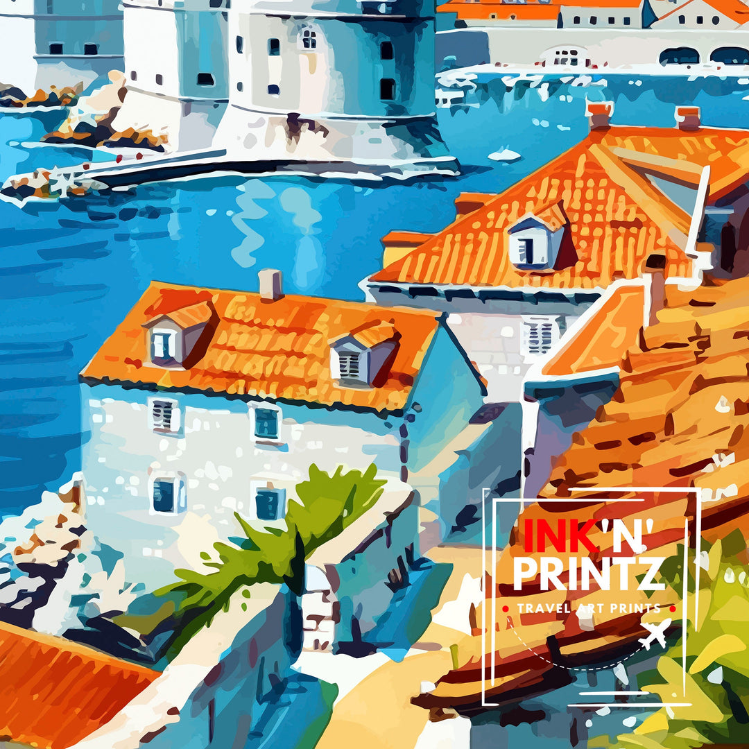 Dubrovnik Croatia Travel Print Dubrovnik Wall Decor Dubrovnik Poster Croatia Travel Prints Dubrovnik Art Print Dubrovnik Illustration