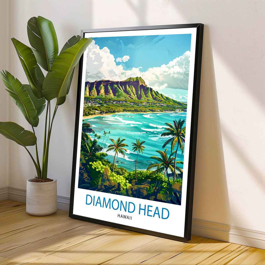 Diamond Head Oahu Travel Print Wall Decor Wall Art Diamond Head Wall Hanging Home Décor Diamond Head Gift Art Lovers Hawaiian Art Lover Gift