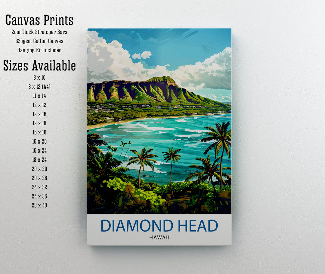 Diamond Head Oahu Travel Print Wall Decor Wall Art Diamond Head Wall Hanging Home Décor Diamond Head Gift Art Lovers Hawaiian Art Lover Gift