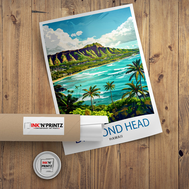 Diamond Head Oahu Travel Print Wall Decor Wall Art Diamond Head Wall Hanging Home Décor Diamond Head Gift Art Lovers Hawaiian Art Lover Gift