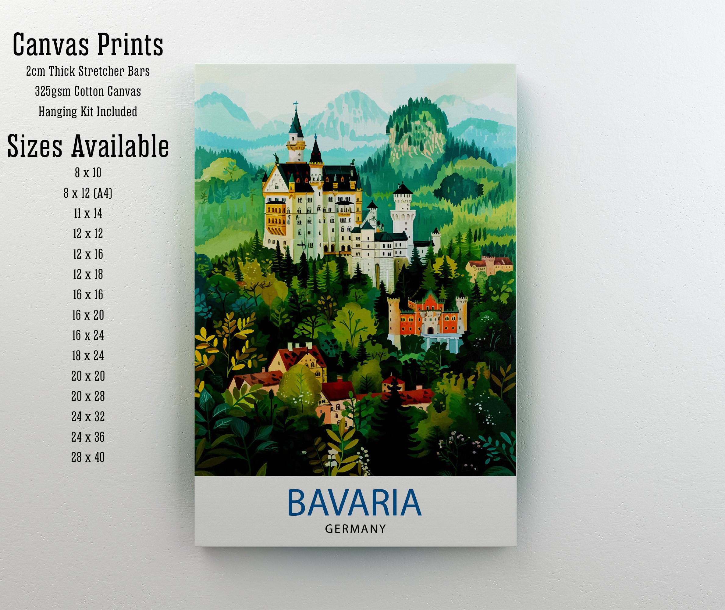 Bavaria Germany Travel Print Bavarian Alps Wall Art Bavaria Home Decor Germany Illustration Travel Poster Bavarian Gift Germany Travel Print