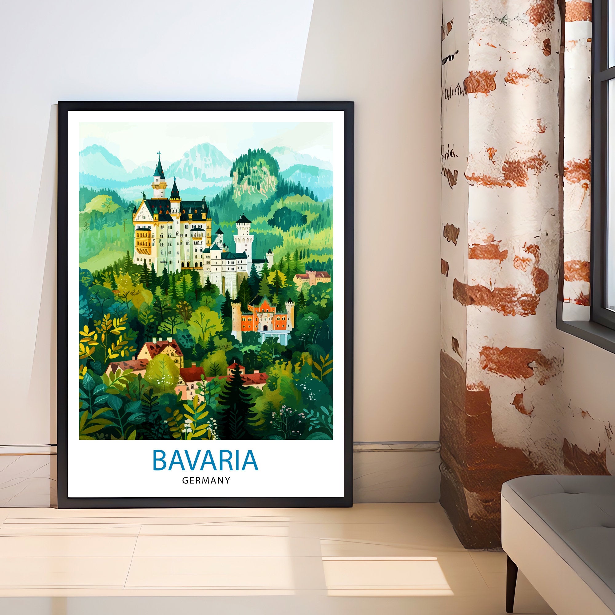 Bavaria Germany Travel Print Bavarian Alps Wall Art Bavaria Home Decor Germany Illustration Travel Poster Bavarian Gift Germany Travel Print