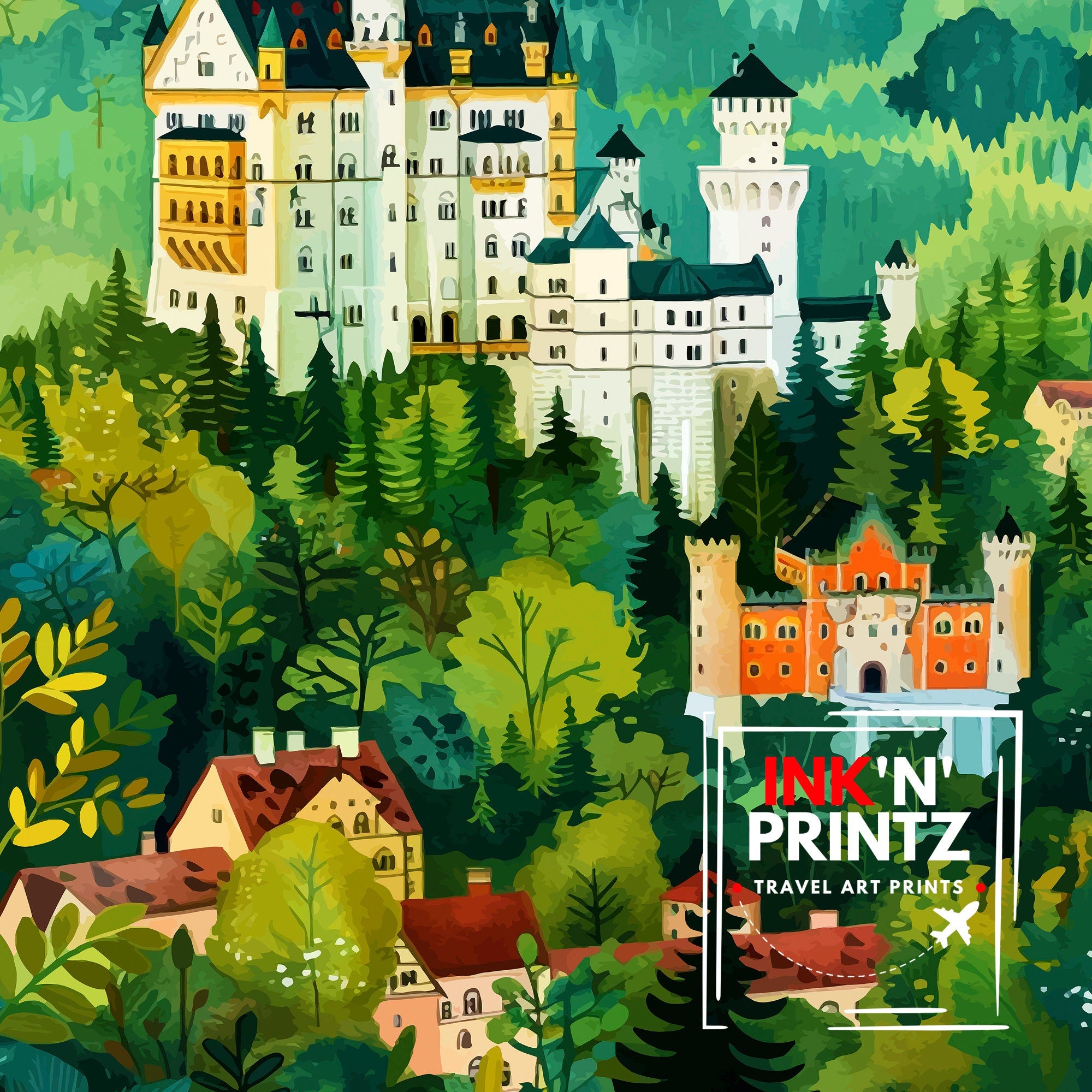 Bavaria Germany Travel Print Bavarian Alps Wall Art Bavaria Home Decor Germany Illustration Travel Poster Bavarian Gift Germany Travel Print