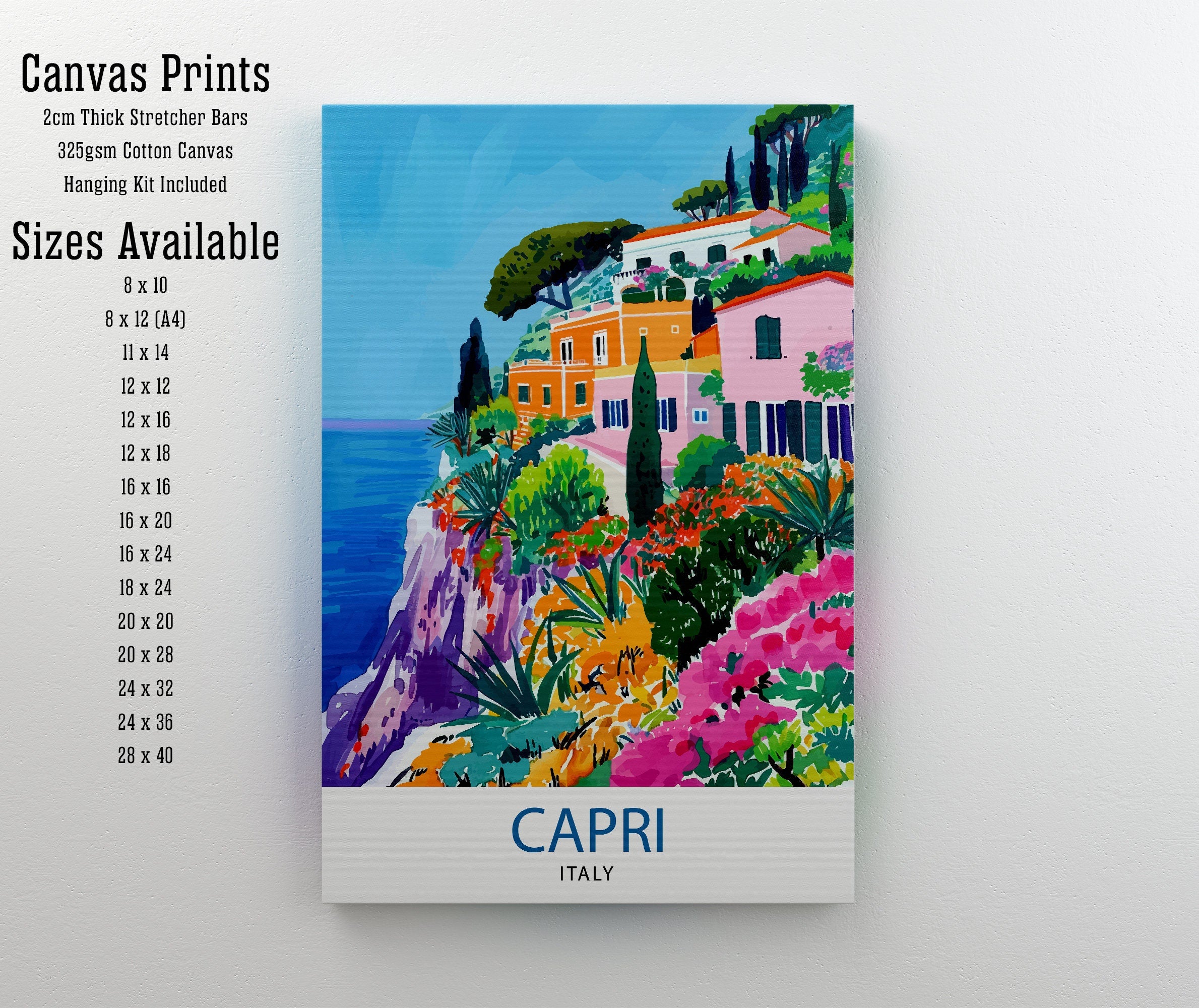 Capri Italy Travel Print Capri Wall Decor Capri Home Living Decor Capri Italy Illustration Travel Poster Gift for Capri Italy Home Decor