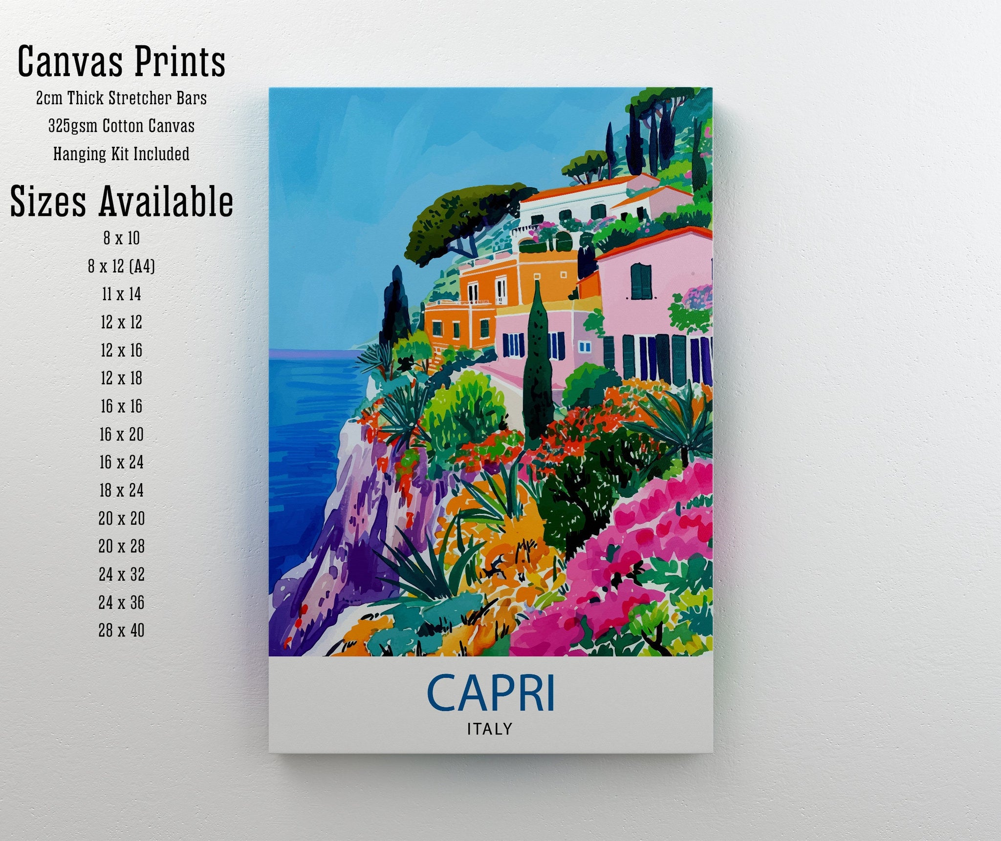 Capri Italy Travel Print Capri Wall Decor Capri Home Living Decor Capri Italy Illustration Travel Poster Gift for Capri Italy Home Decor