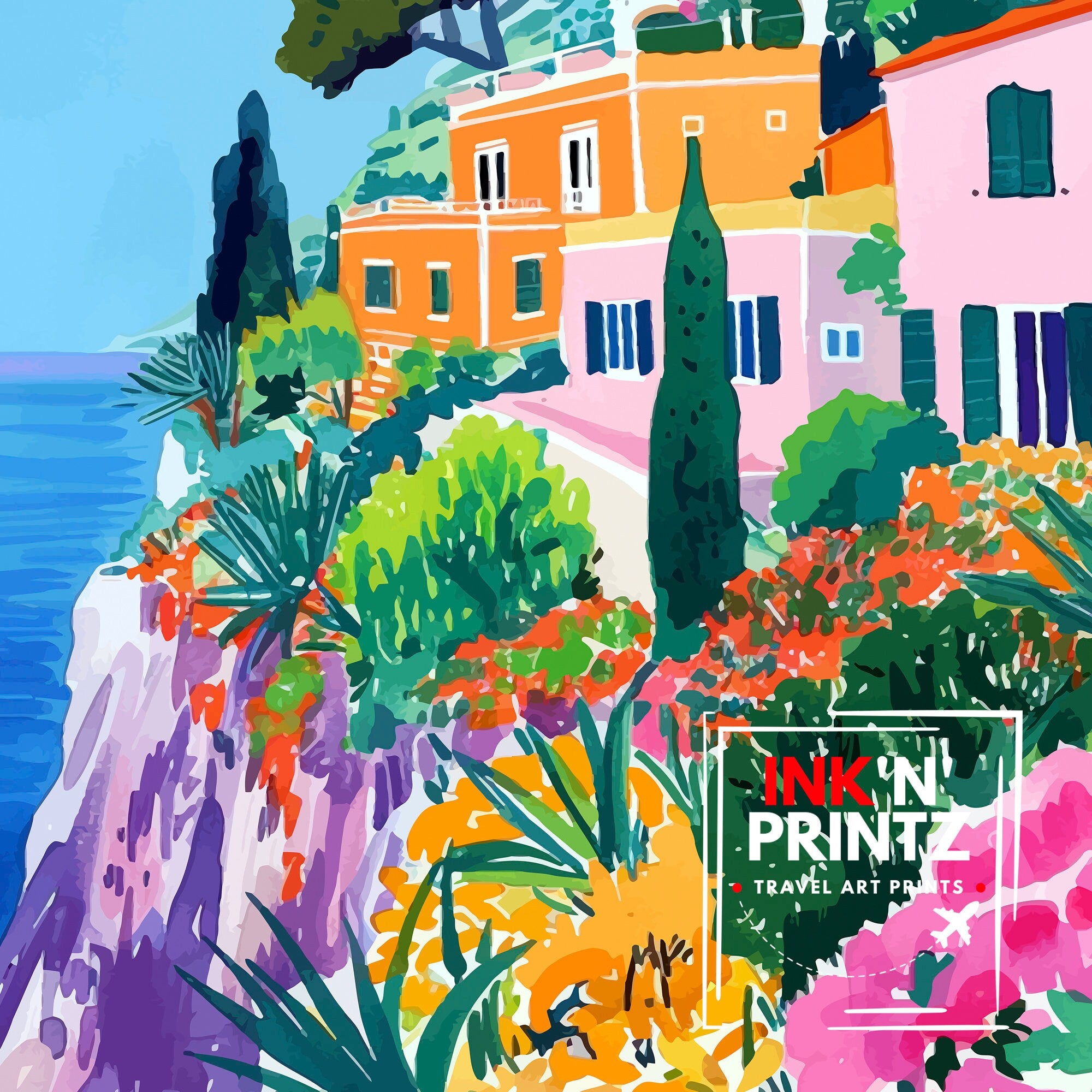 Capri Italy Travel Print Capri Wall Decor Capri Home Living Decor Capri Italy Illustration Travel Poster Gift for Capri Italy Home Decor