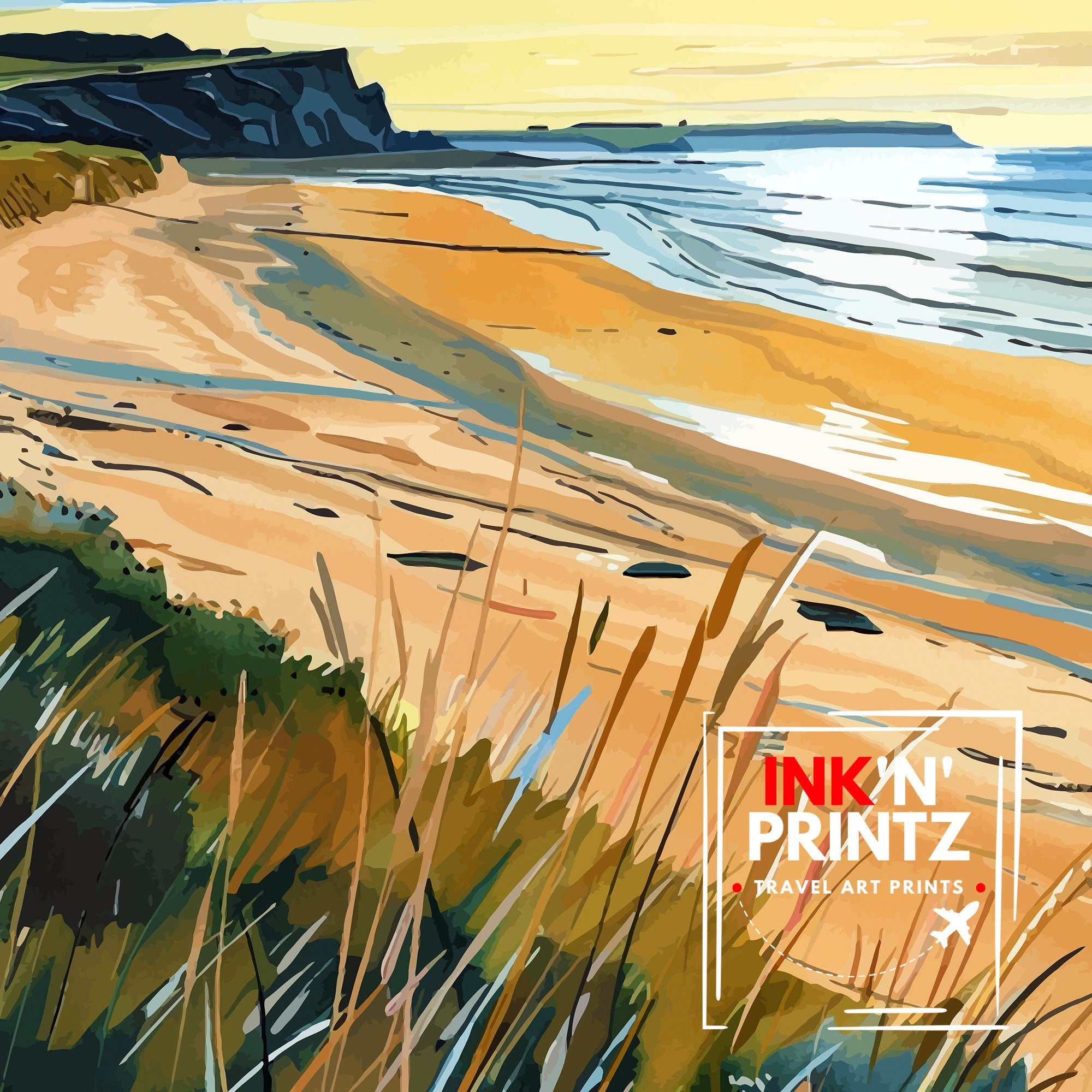 Alnmouth Beach Northumberland Travel Poster