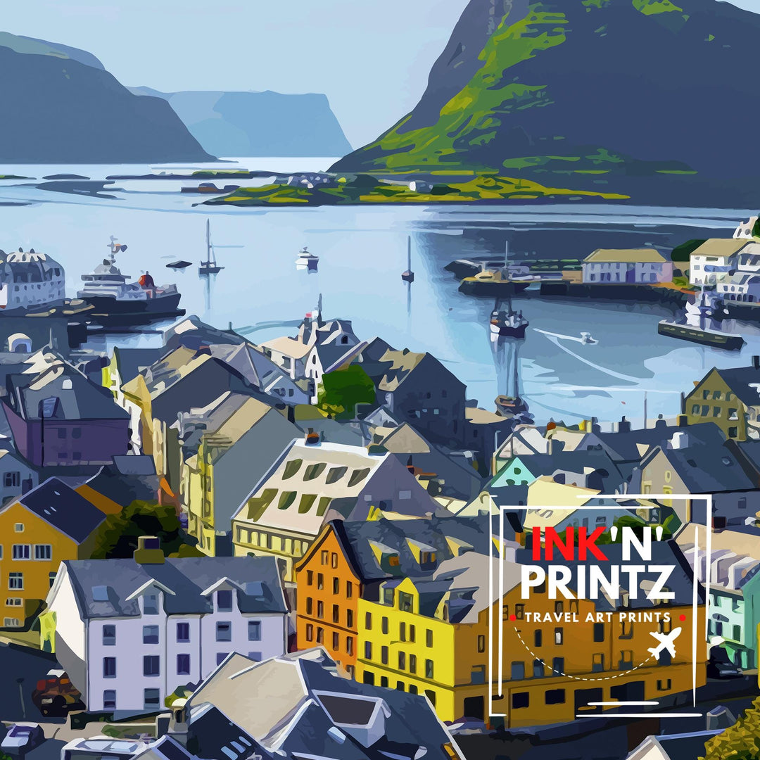 Alesund Norway Travel Print Wall Decor Wall Art Ålesund Wall Hanging Home Décor Ålesund Gift Art Lovers Norwegian Art Lover Gift