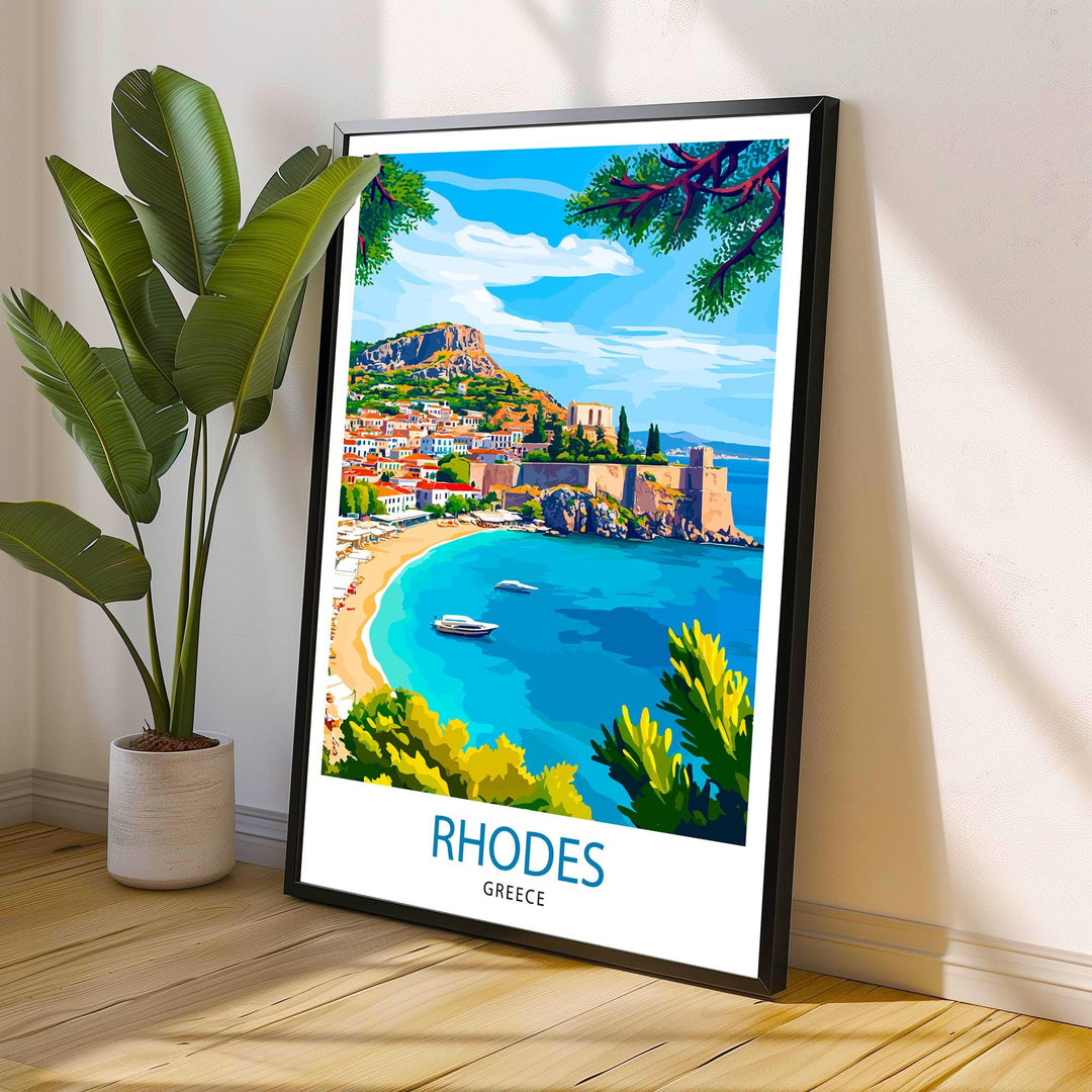 Rhodes Greece Travel Print Rhodes Island Wall Decor Rhodes Greece Poster Greek Island Travel Prints Rhodes Art Print Rhodes Illustration