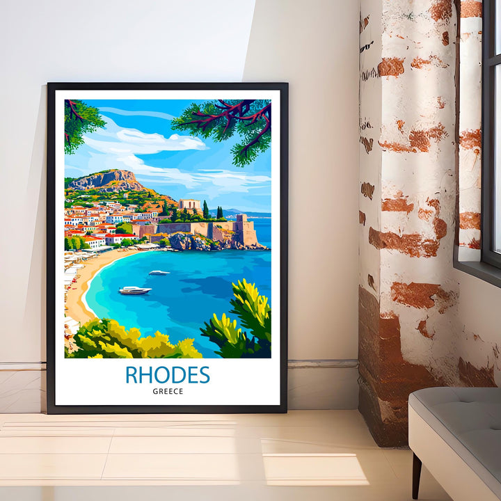 Rhodes Greece Travel Print Rhodes Island Wall Decor Rhodes Greece Poster Greek Island Travel Prints Rhodes Art Print Rhodes Illustration