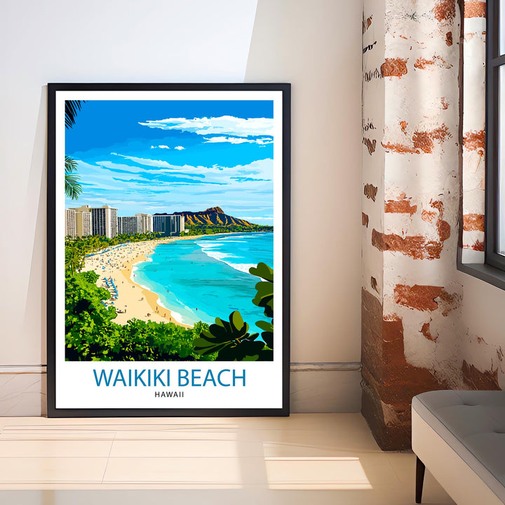 Waikiki Beach Hawaii Travel Print Wall Decor Wall Art Waikiki Wall Hanging Home Décor Waikiki Gift Art Lovers Hawaiian Art Lover Gift