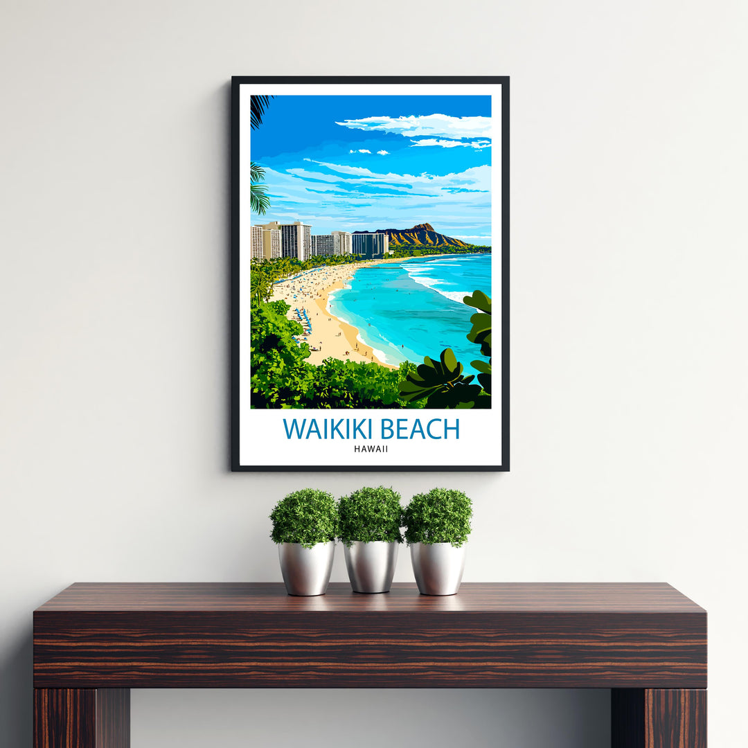 Waikiki Beach Hawaii Travel Poster