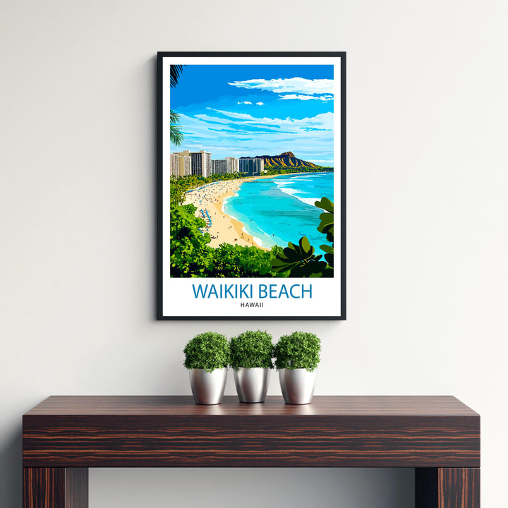 Waikiki Beach Hawaii Travel Print Wall Decor Wall Art Waikiki Wall Hanging Home Décor Waikiki Gift Art Lovers Hawaiian Art Lover Gift