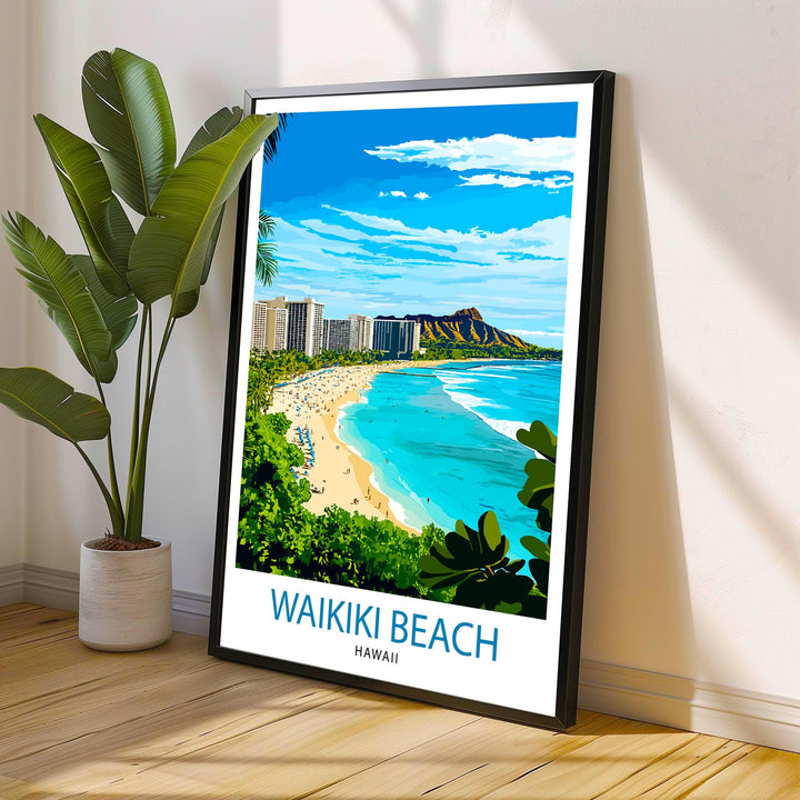 Waikiki Beach Hawaii Travel Print Wall Decor Wall Art Waikiki Wall Hanging Home Décor Waikiki Gift Art Lovers Hawaiian Art Lover Gift