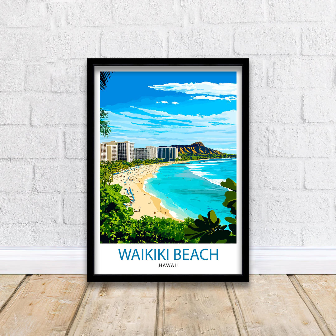 Waikiki Beach Hawaii Travel Print Wall Decor Wall Art Waikiki Wall Hanging Home Décor Waikiki Gift Art Lovers Hawaiian Art Lover Gift