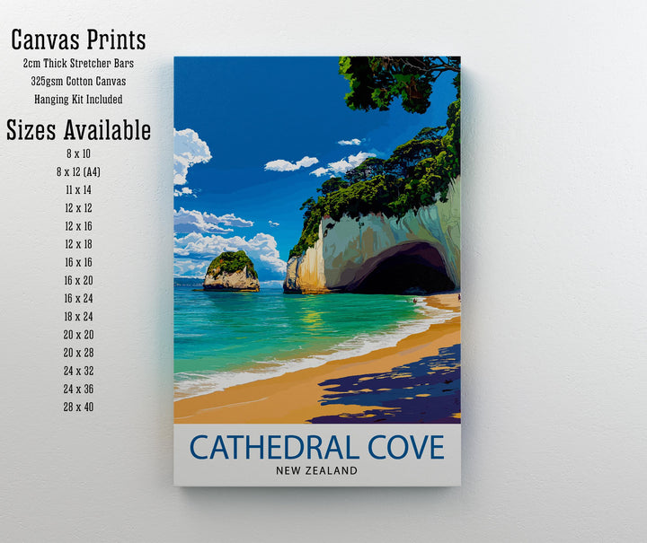 Cathedral Cove New Zealand Travel Poster