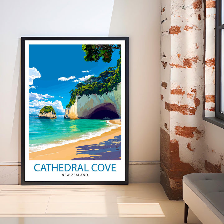 Cathedral Cove New Zealand Travel Poster