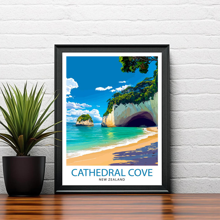 Cathedral Cove New Zealand Travel Poster