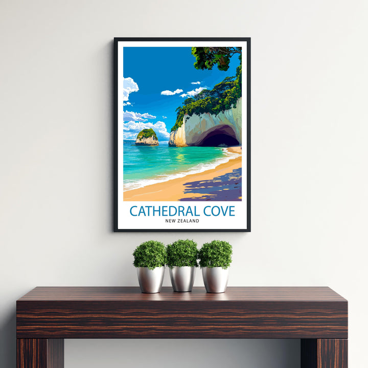 Cathedral Cove New Zealand Travel Poster