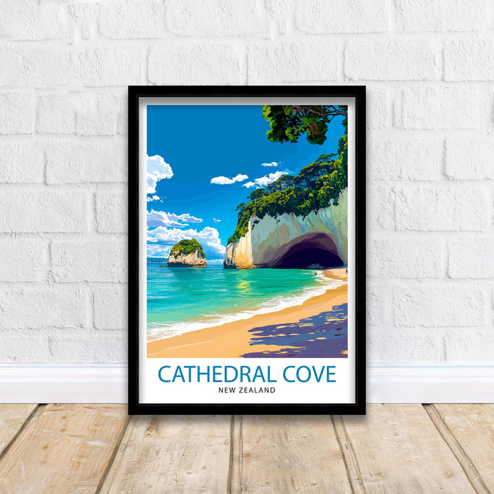 Cathedral Cove New Zealand Travel Poster