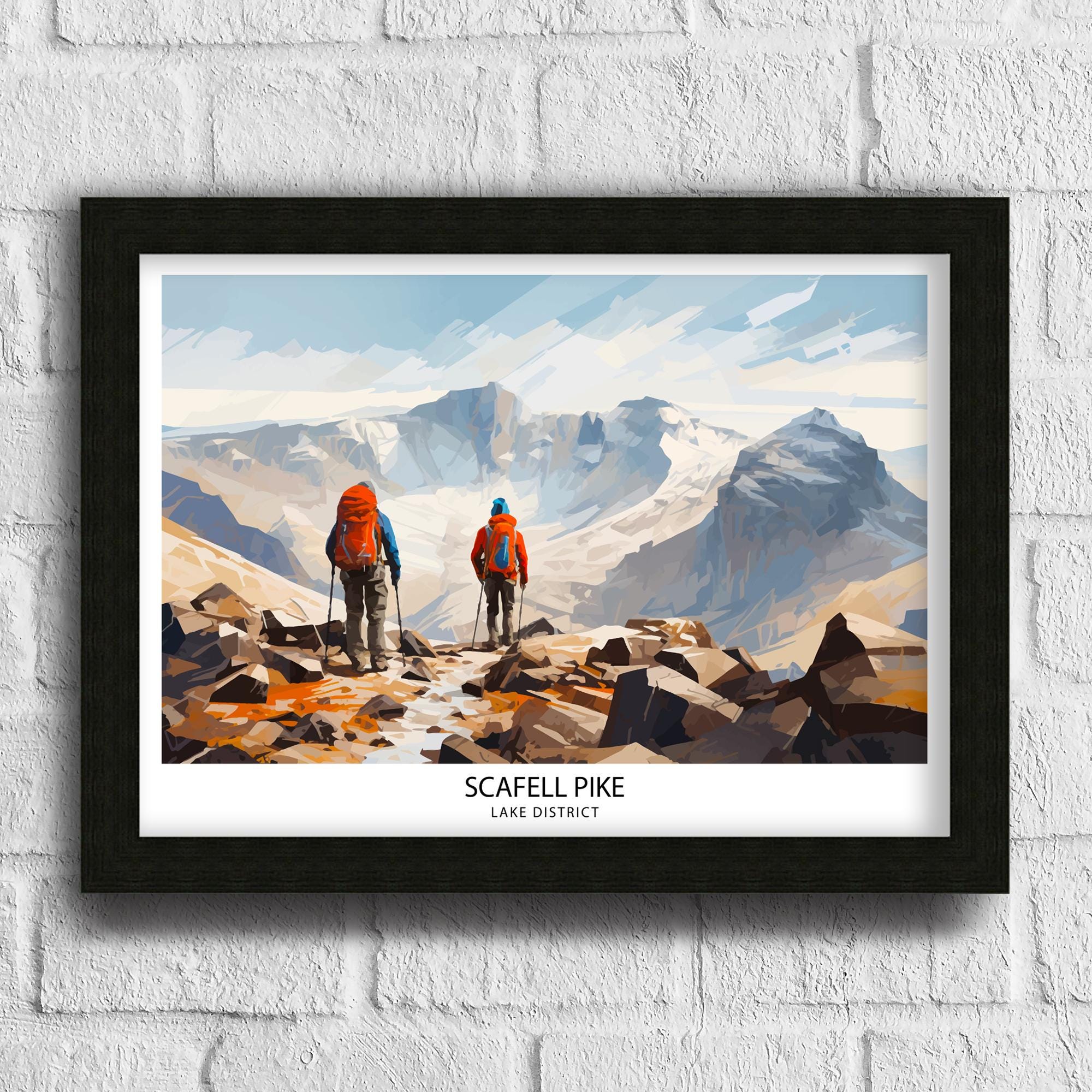 Scafell Pike Travel Print Lake District Wall Art Scafell Pike Illustration England Travel Poster Gift for Hikers Mountain Wall Decor
