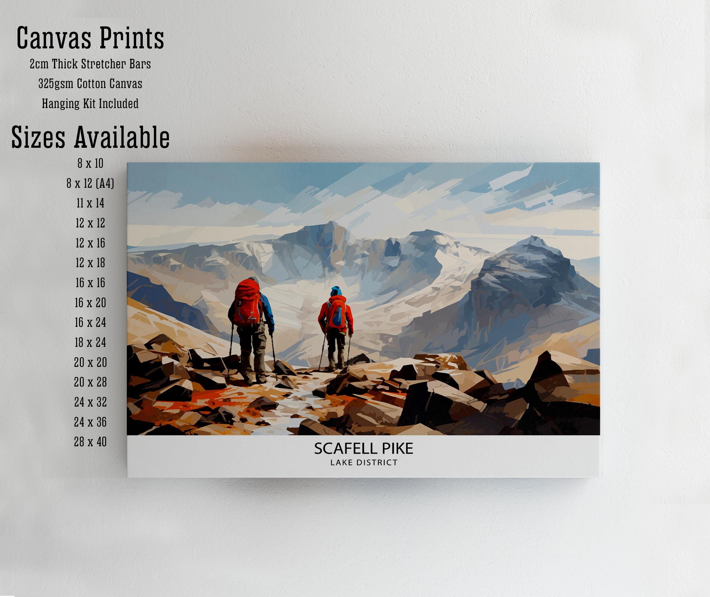Scafell Pike Travel Print Lake District Wall Art Scafell Pike Illustration England Travel Poster Gift for Hikers Mountain Wall Decor