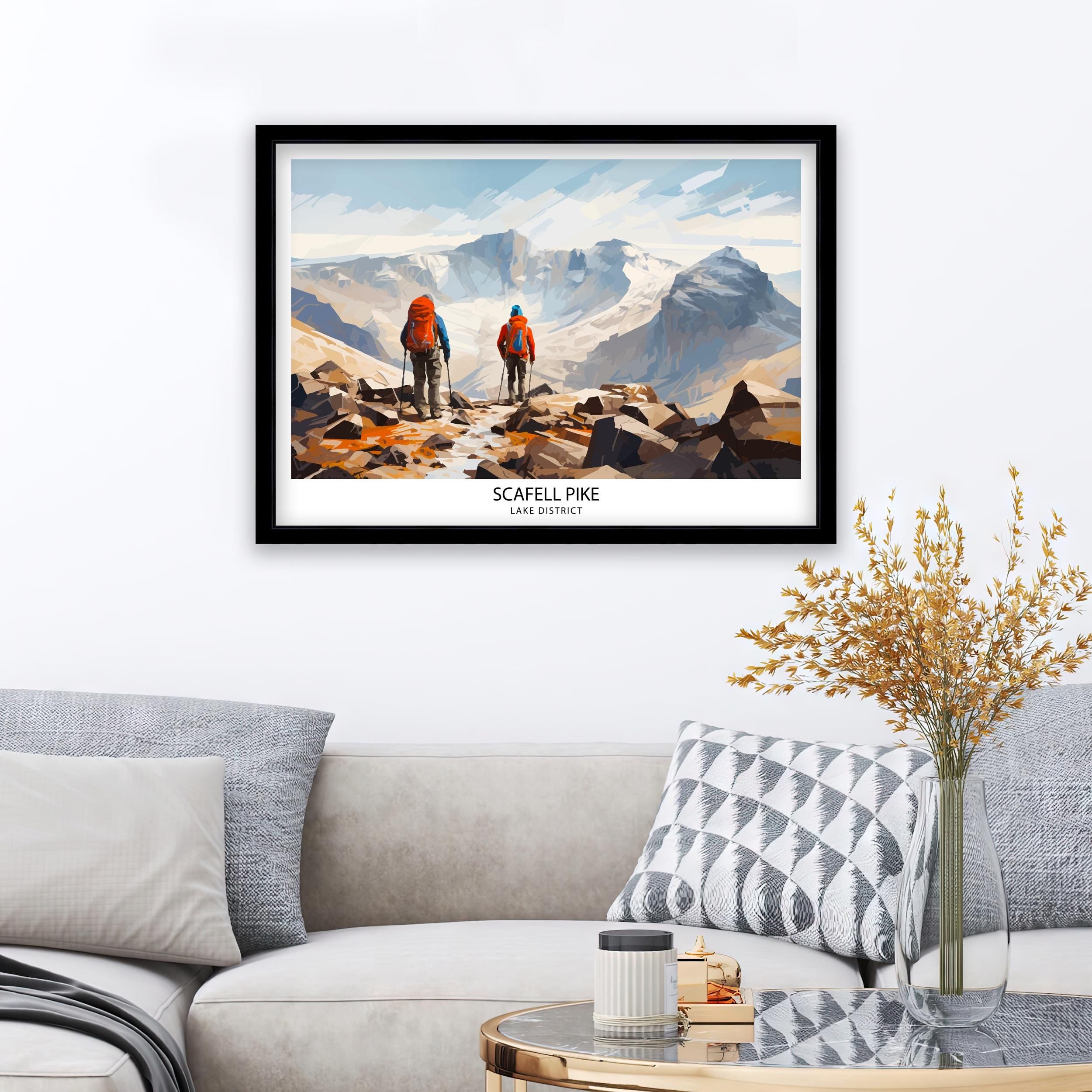 Scafell Pike Travel Print Lake District Wall Art Scafell Pike Illustration England Travel Poster Gift for Hikers Mountain Wall Decor