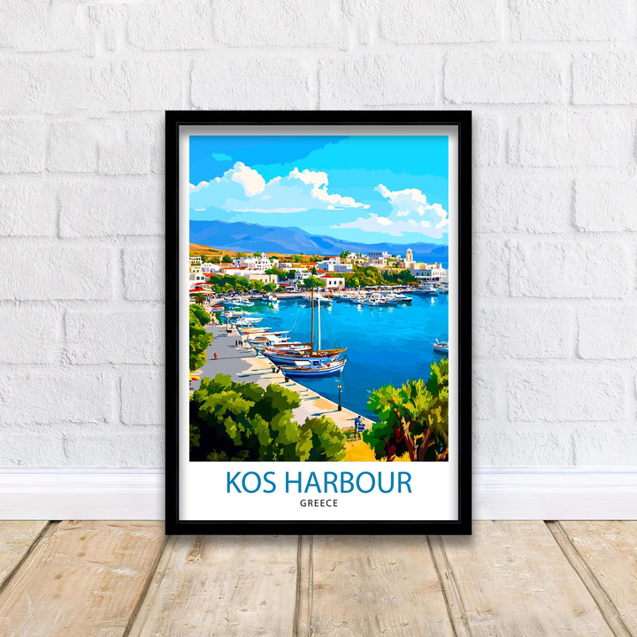 Kos Harbour Greece Travel Poster