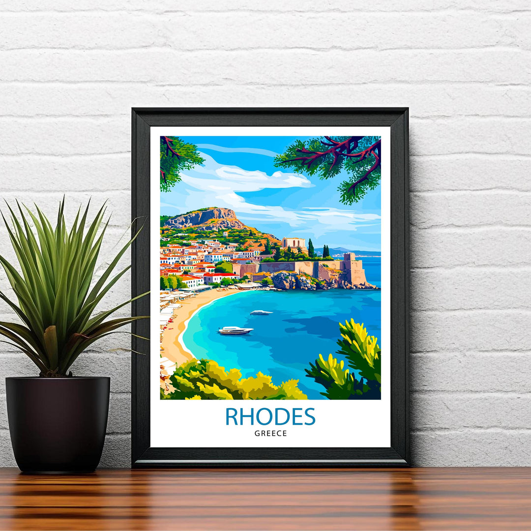 Rhodes Greece Travel Print Rhodes Island Wall Decor Rhodes Greece Poster Greek Island Travel Prints Rhodes Art Print Rhodes Illustration