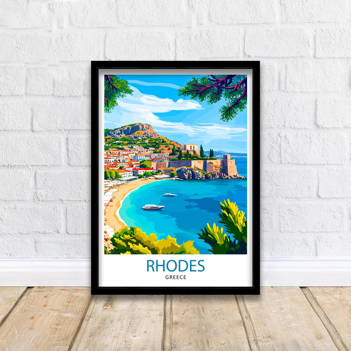 Rhodes Greece Travel Print Rhodes Island Wall Decor Rhodes Greece Poster Greek Island Travel Prints Rhodes Art Print Rhodes Illustration