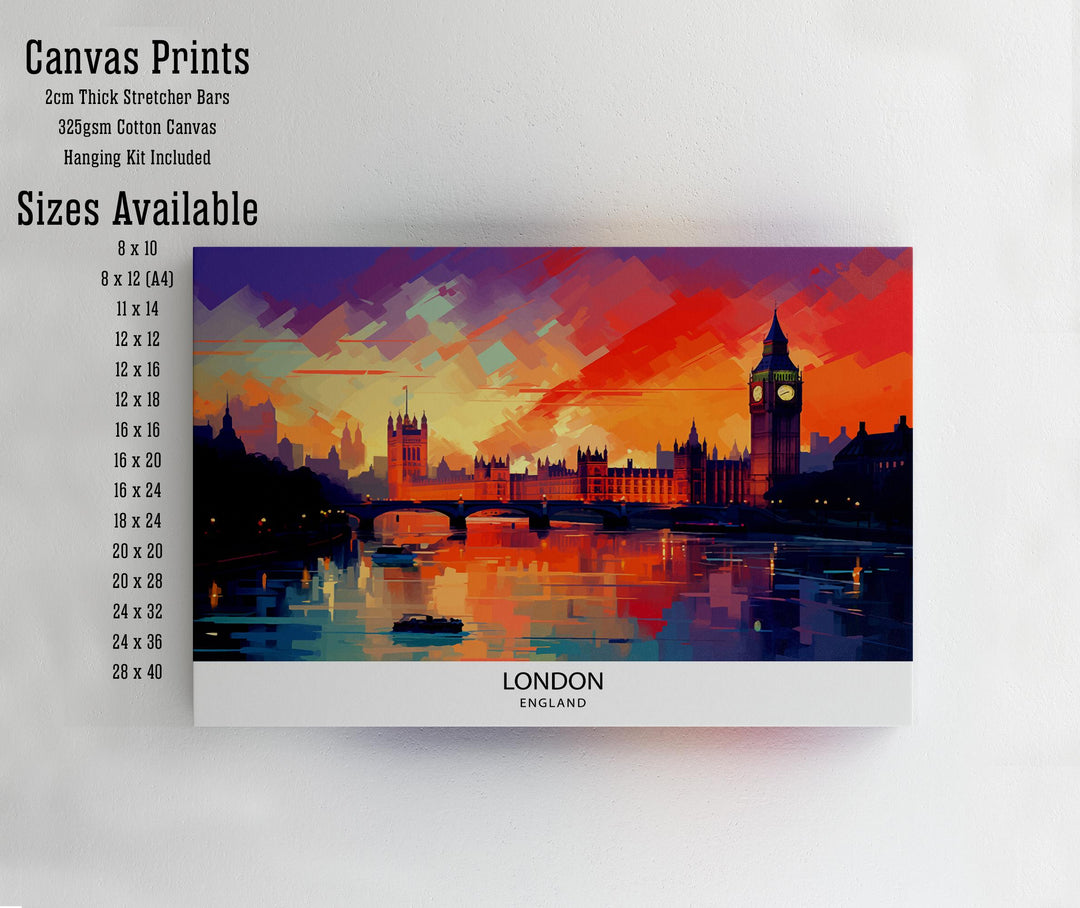 London Skyline England Travel Print Wall Decor Wall Art London Skyline Wall Hanging Home Décor London Gift Art Lovers British Art Lover