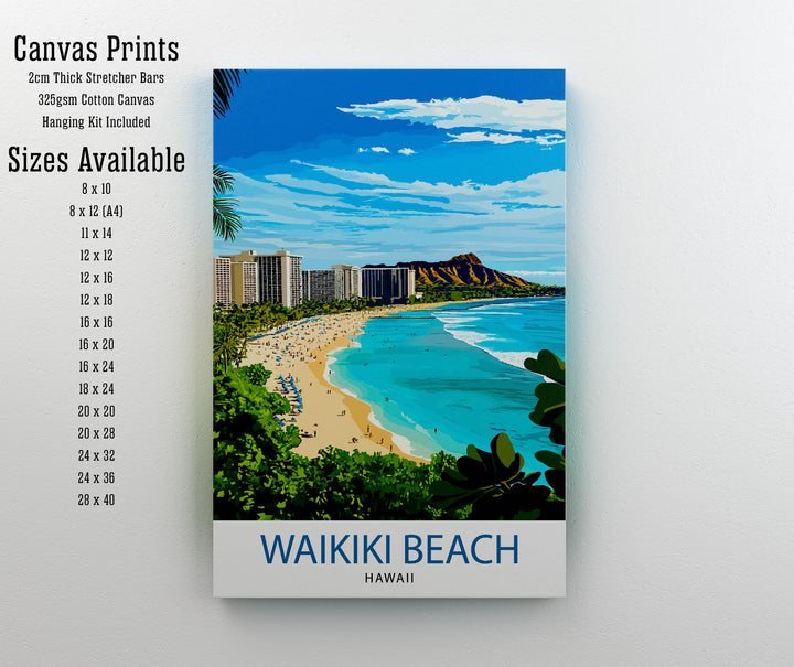 Waikiki Beach Hawaii Travel Print Wall Decor Wall Art Waikiki Wall Hanging Home Décor Waikiki Gift Art Lovers Hawaiian Art Lover Gift