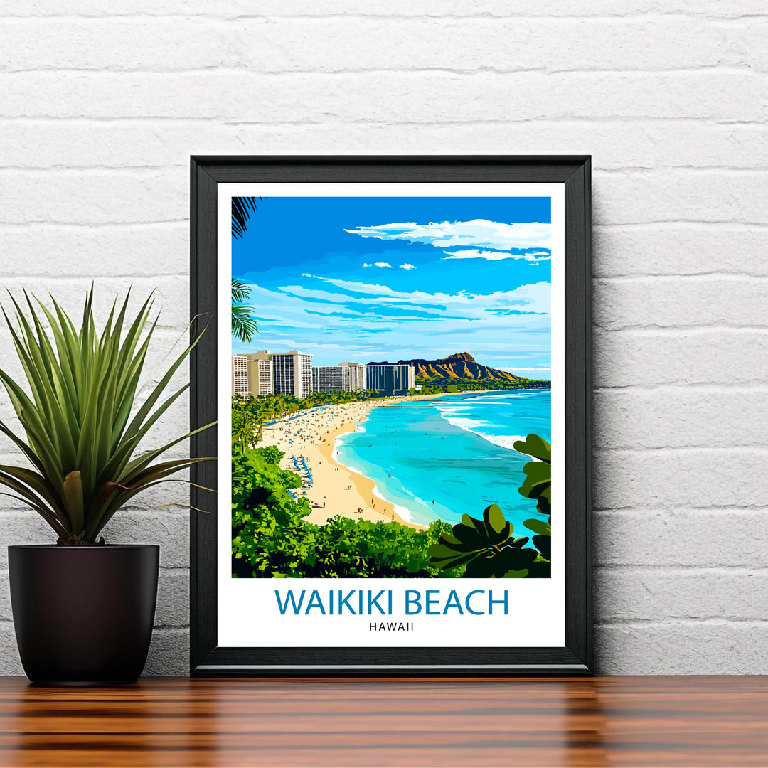 Waikiki Beach Hawaii Travel Print Wall Decor Wall Art Waikiki Wall Hanging Home Décor Waikiki Gift Art Lovers Hawaiian Art Lover Gift