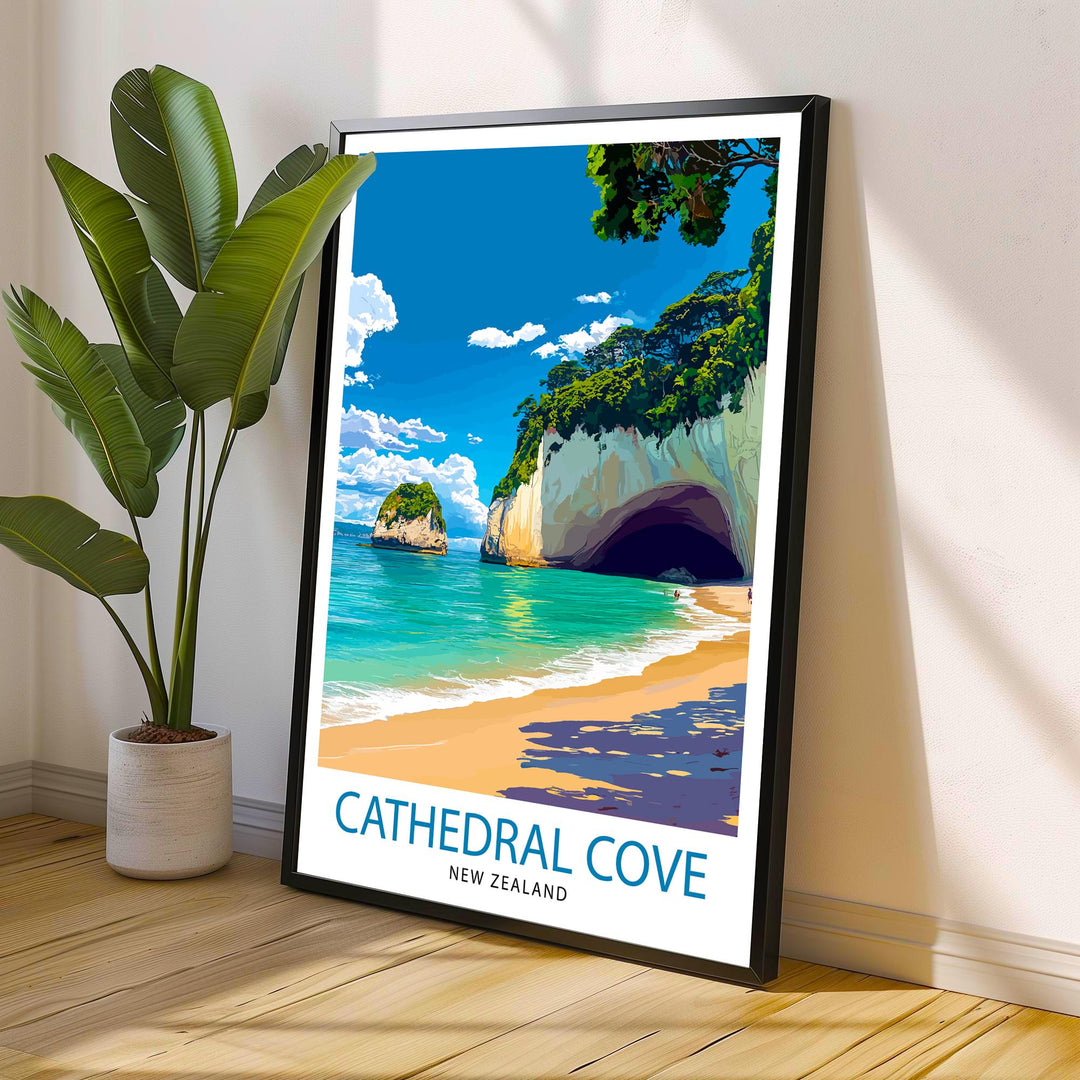 Cathedral Cove New Zealand Travel Poster