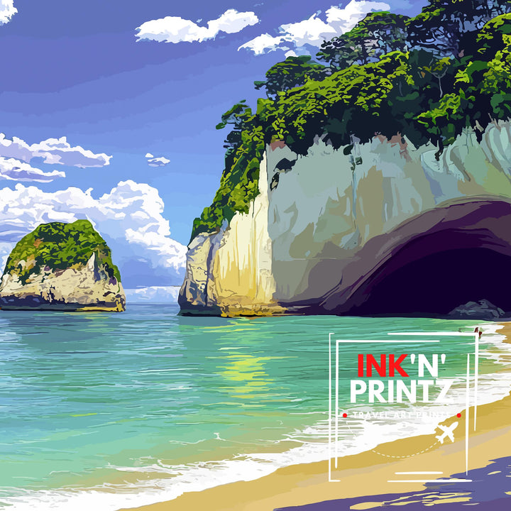 Cathedral Cove New Zealand Travel Poster