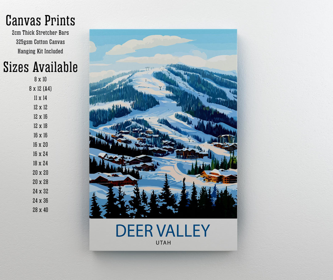 Deer Valley Ski Resort Utah Travel Print Wall Decor Wall Art Deer Valley Wall Hanging Home Décor Ski Resort Gift Art Lovers Winter Sports