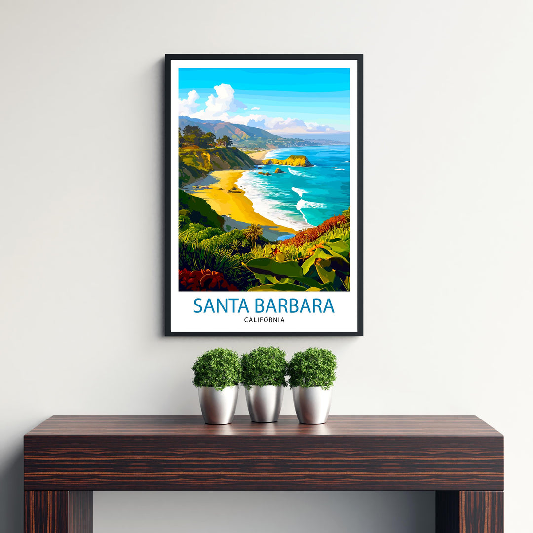 Santa Barbara California Travel Print Wall Decor Wall Art Santa Barbara Beach Wall Hanging Home Décor Santa Barbara Gift Art Lovers Coastal