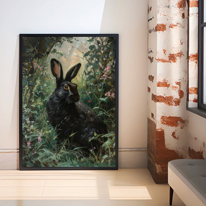 Black Hare Print Dark Academia Art Gothic Decor Antique Animal Portrait Victorian Era Hare Poster Rustic Vintage Wall Art