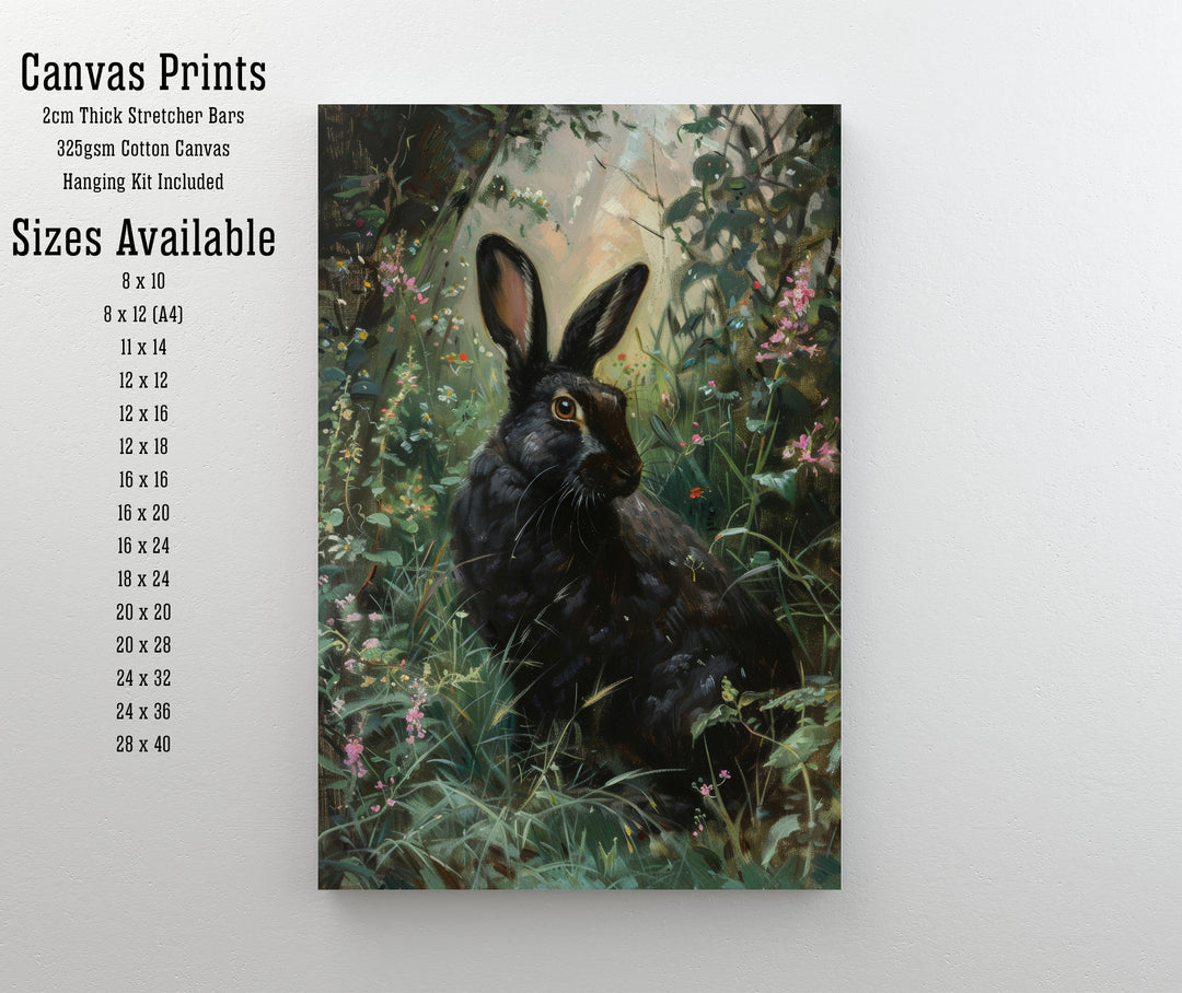 Black Hare Print Dark Academia Art Gothic Decor Antique Animal Portrait Victorian Era Hare Poster Rustic Vintage Wall Art